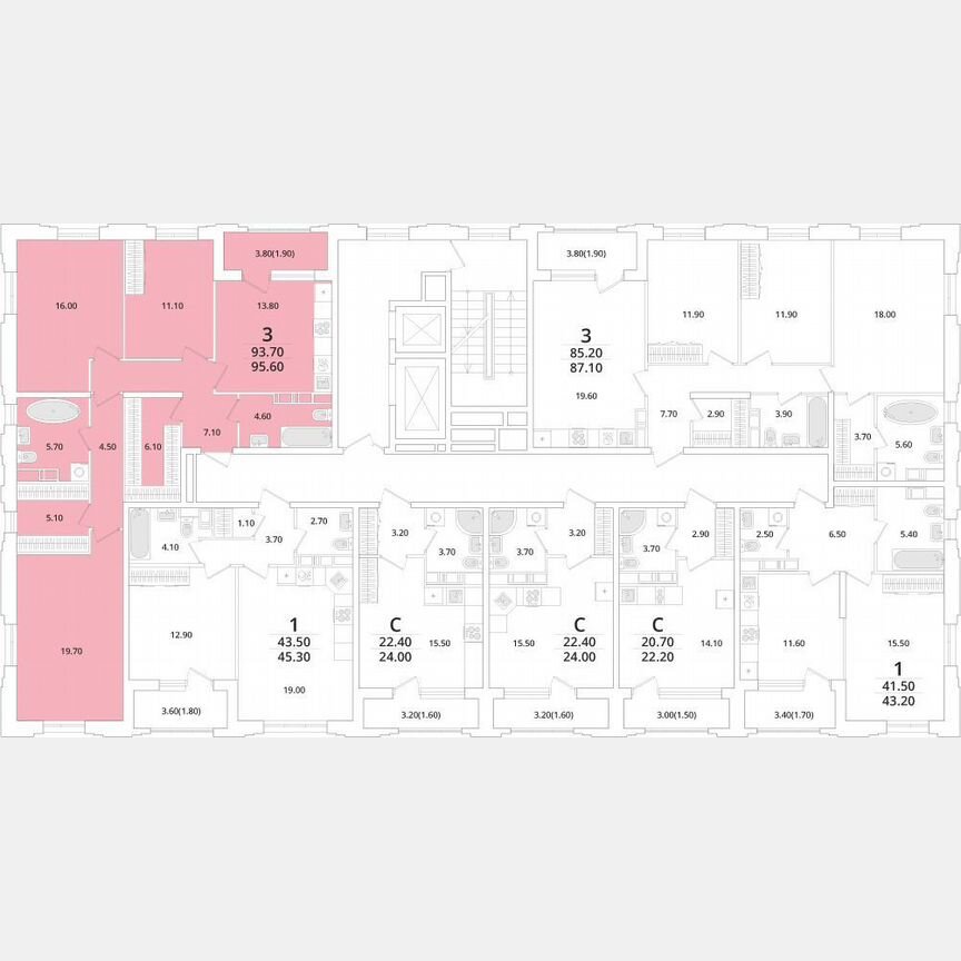 3-к. квартира, 95,6 м², 5/13 эт.