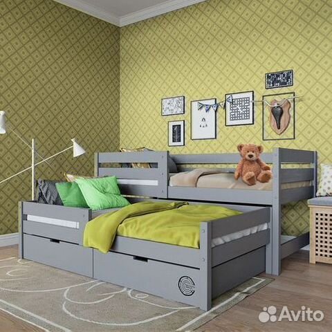 Кроватка из натурального дерева с доп. местом от 2