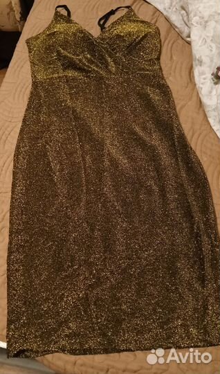 Платье вечернее золотистое примерно 46 р. Тянется