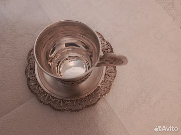 Кофейная чашка. С блюдцем. Мельхиор