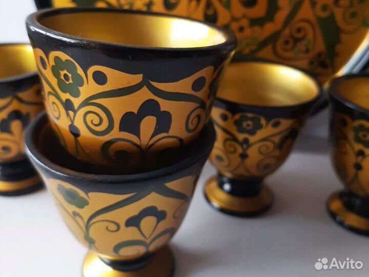 Сервиз в восточном стиле поднос и бокалы, дерево