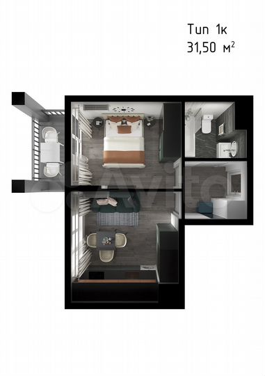 1-к. квартира, 31,5 м², 1/6 эт.
