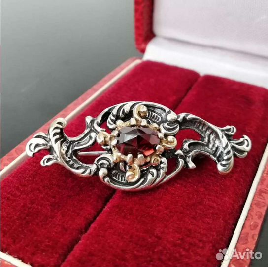Антикварная брошь Серебро гранат 800 пр Германия