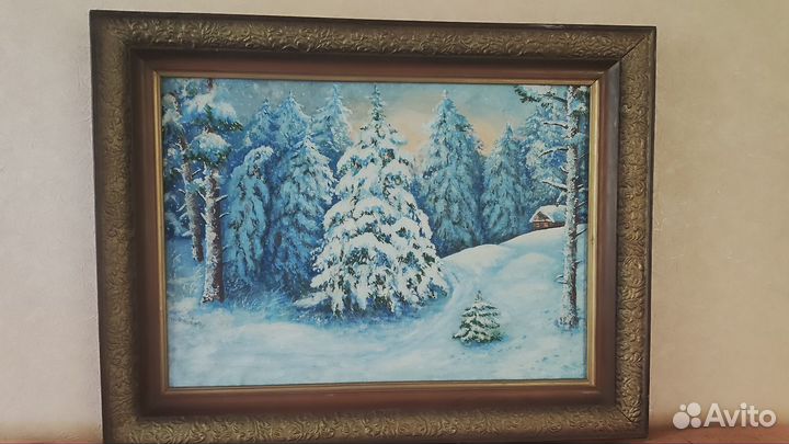 Картина маслом на холсте Зимний пейзаж