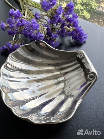 Винтажная тарелка икорница в виде ракушки