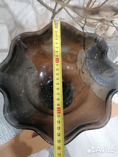 Ваза для фруктов на ножке цветное стекло СССР