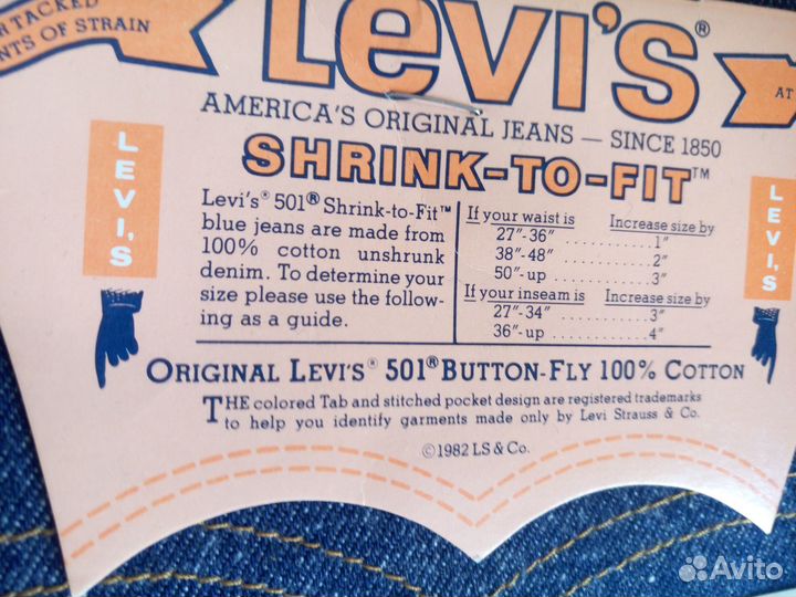 Джинсы levis 501 США 1982 36/30