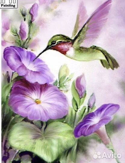 Картина алмазная мозаика вышивка гортензия птица