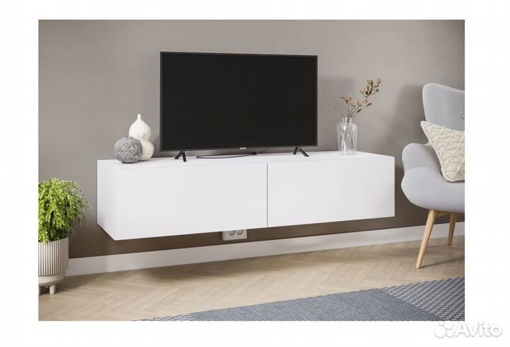 Тумба подвесная под тв 1400 мм Белое дерево