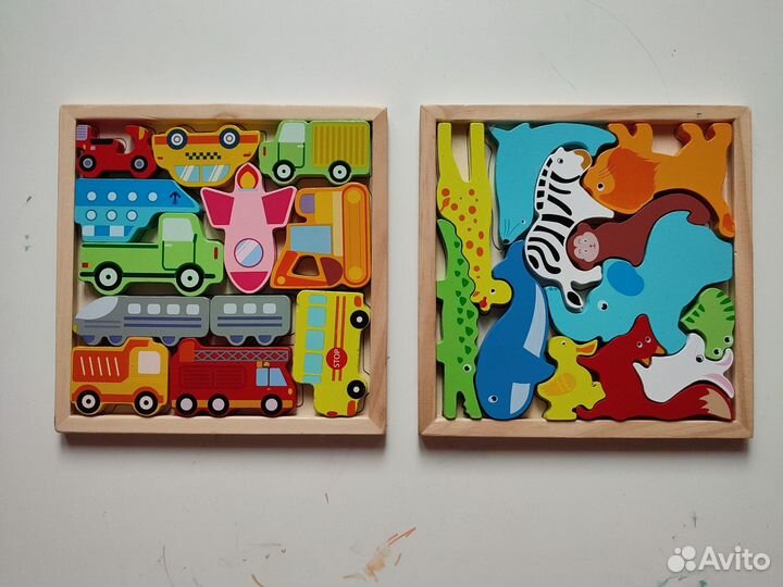 Деревянные пазлы транспорт и животные