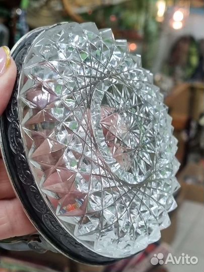 Икорница хрусталь, серебро 875 пробы. Звезда