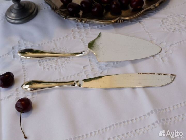 Нож и лопатка для торта, винтаж, серебрение