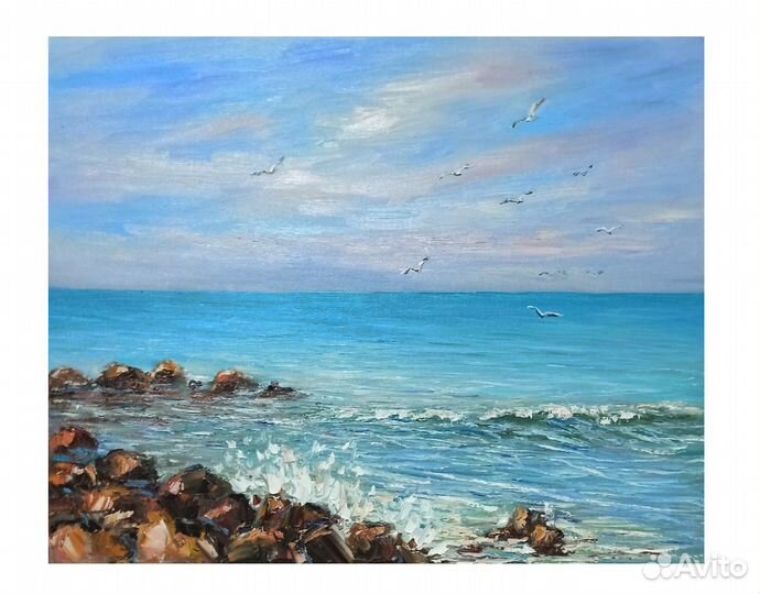 Морской пейзаж маслом картина холст море берег