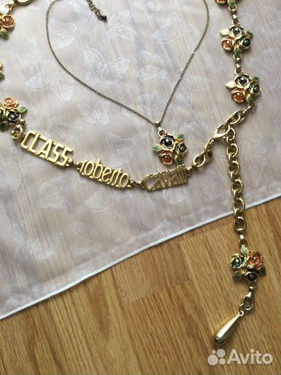 Ремень пояс Cavalli золотой металл цветы