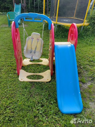Детская горка с качелями пластиковая