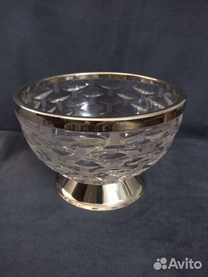 Ваза хрустальная СССР с ободком на ножке19,5х13см