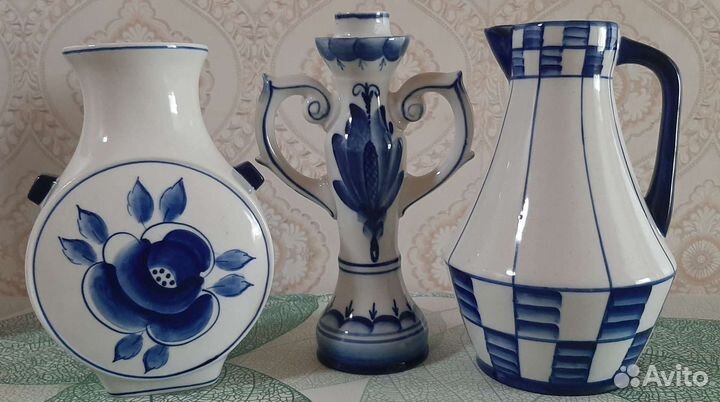 Кувшин. Ваза. Подсвечник. Гжель