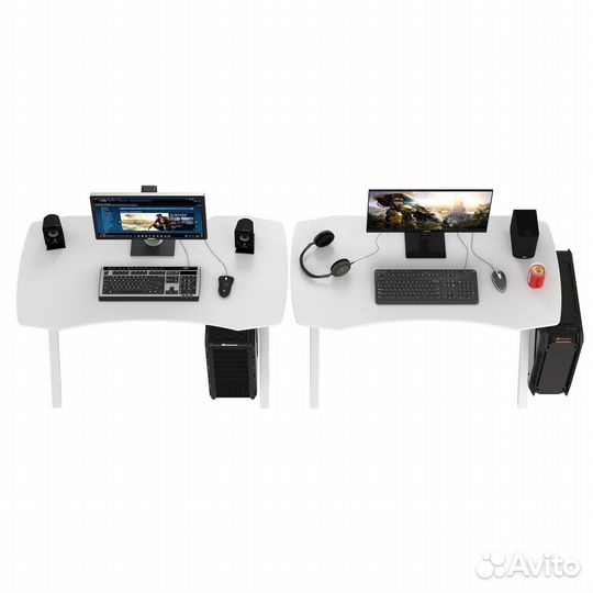 Два игровых компьютерных стола Мебель-24 GT-2310 белый, 240х60х73 см, столешница мдф