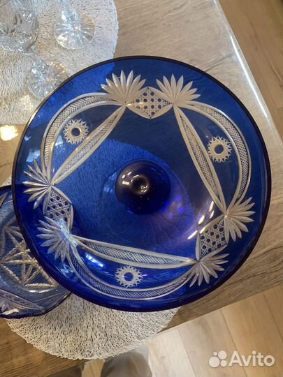 Ваза для фруктов на ножке цветное стекло СССР