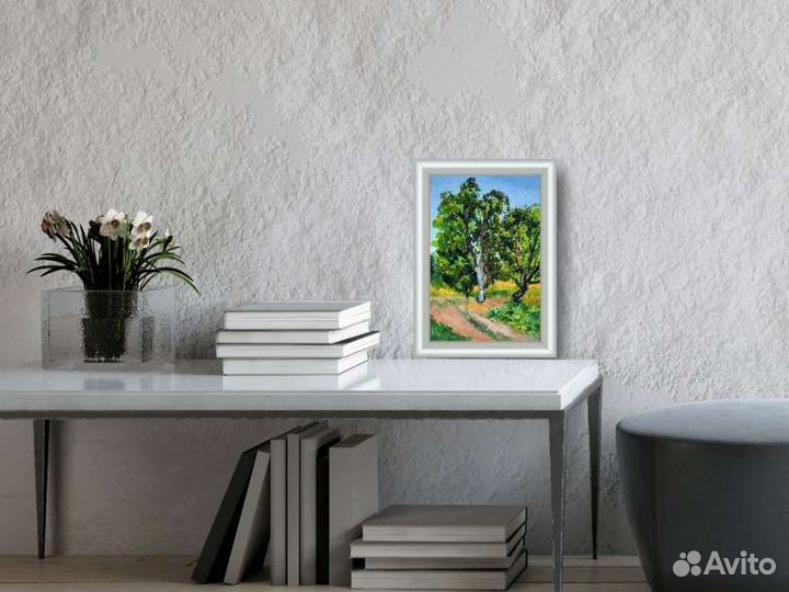 Яблоня и Груша Картина маслом деревья 20 на 30 см