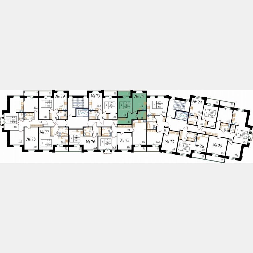 1-к. квартира, 44,8 м², 7/8 эт.