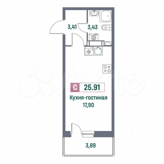 Квартира-студия, 25,9 м², 11/16 эт.