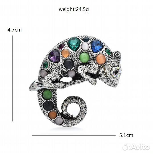 Премиум Брошь Геккон серебро кристаллы