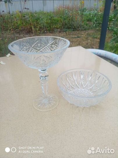 Ваза на ножке и салатник хрусталь СССР