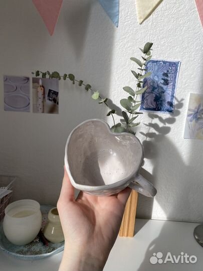 Керамическая кружка в форме сердца ручная работа