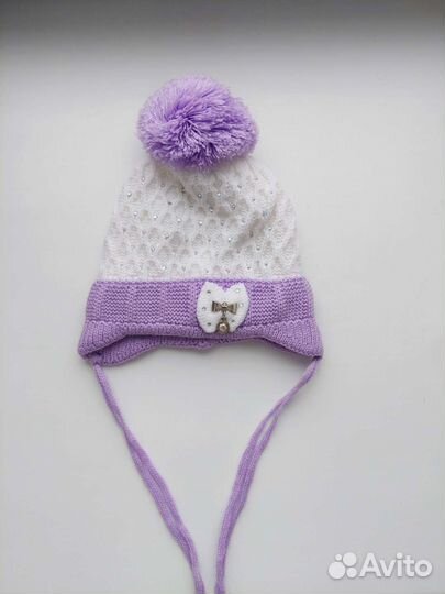 2 демисезонных шапочки на девочку 3-6мес