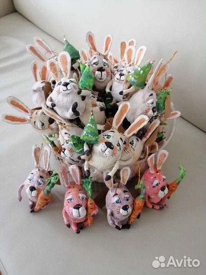 Ватная игрушка заяц