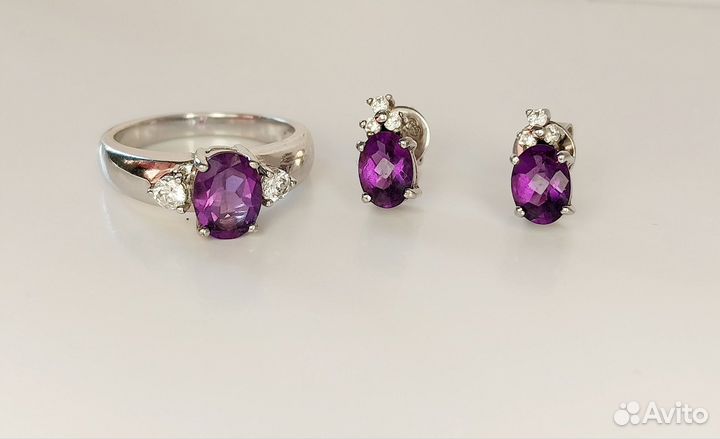 Серьги и кольцо аметист Gems Gallery