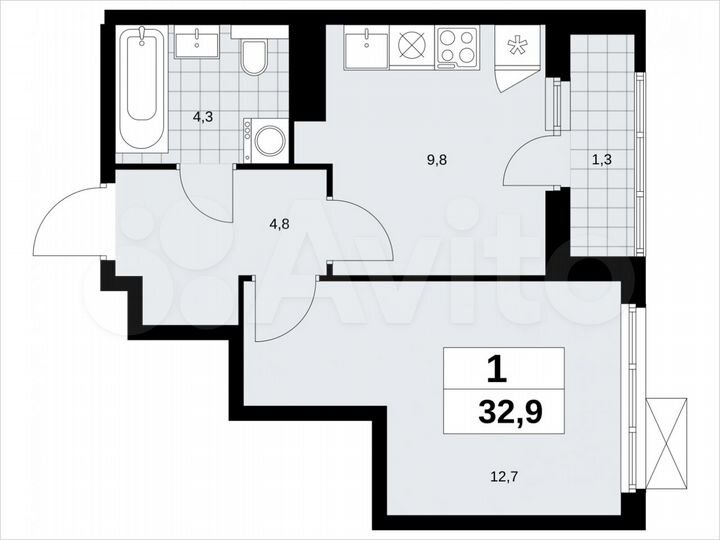 1-к. квартира, 32,9 м², 10/19 эт.