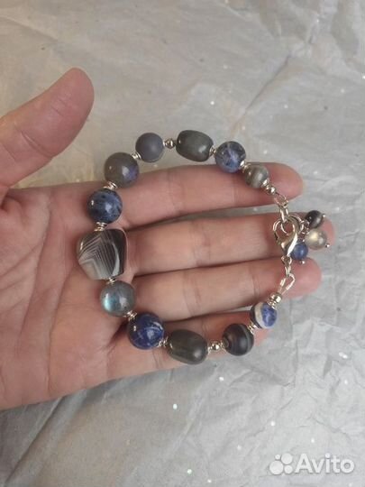 Браслет лабрадор, содалит и агат