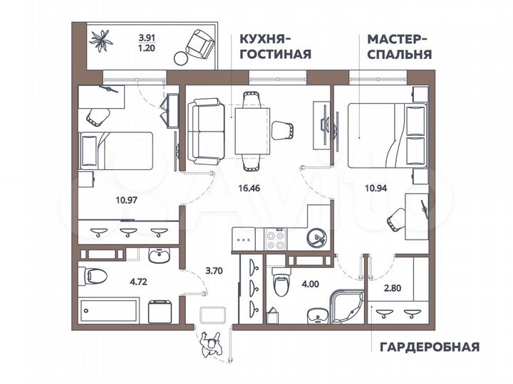 2-к. квартира, 54,8 м², 5/16 эт.