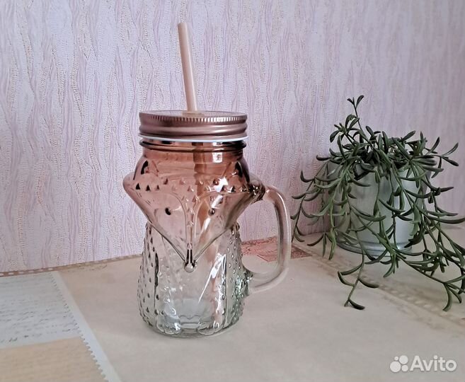 Кружка стеклянная modi с трубочкой и крышкой новая