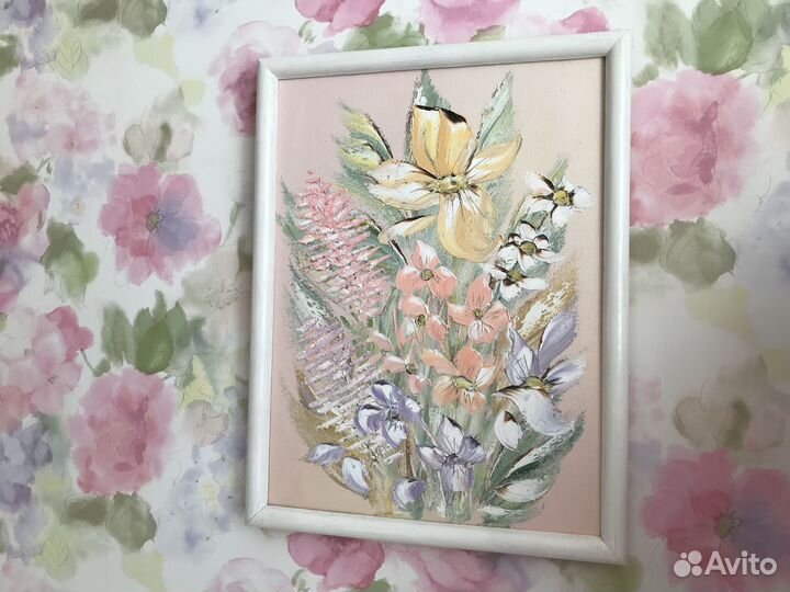 Картина цветы, масло, холст