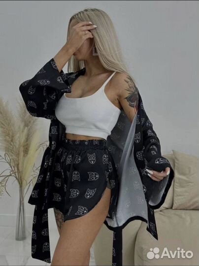 Кимоно +шорты кибер кошка чёрная