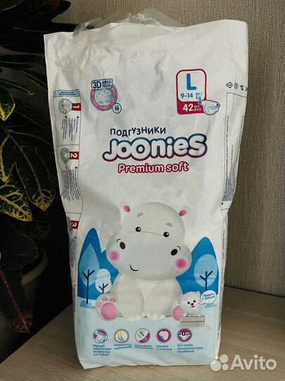 Подгузники joonies premium soft L