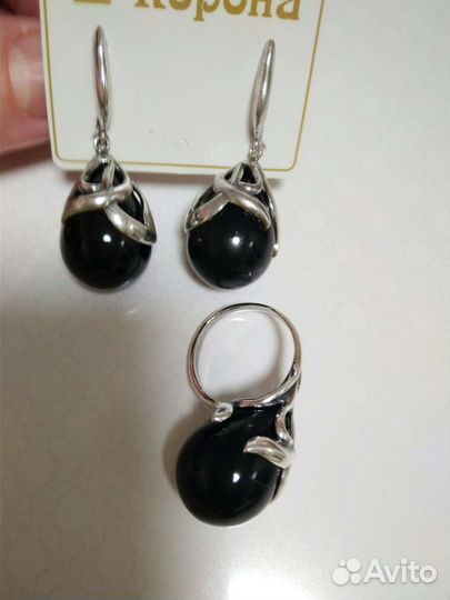 Набор серьги и кольцо с агатом