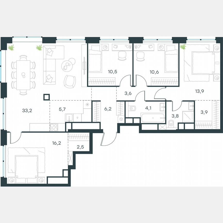 5-к. квартира, 114,2 м², 55/64 эт.
