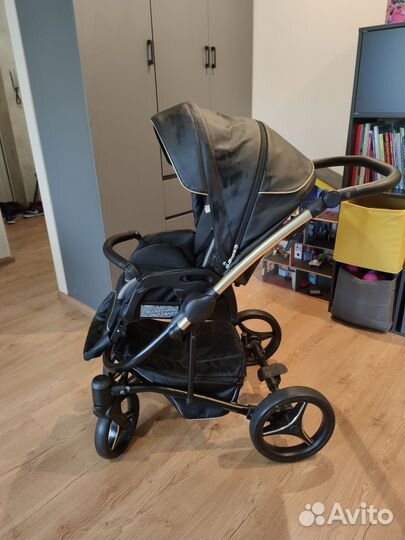 Коляска 2 в 1 Bebetto torino чёрная/золото экокожа