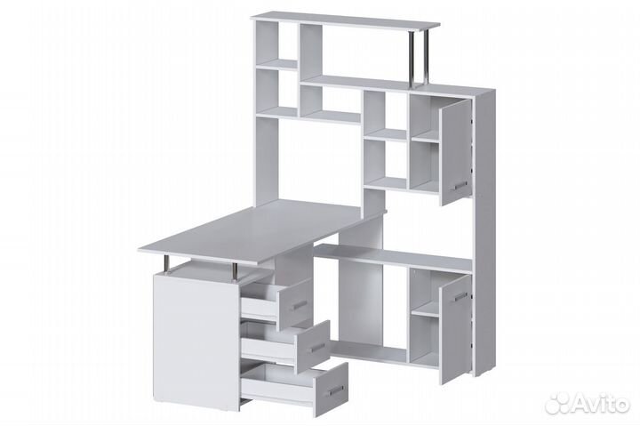 Компьютерный стол угловой с полками белый