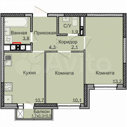 2-к. квартира, 46,1 м², 7/18 эт.