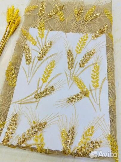 Фатин с вышивкой золотые колоски