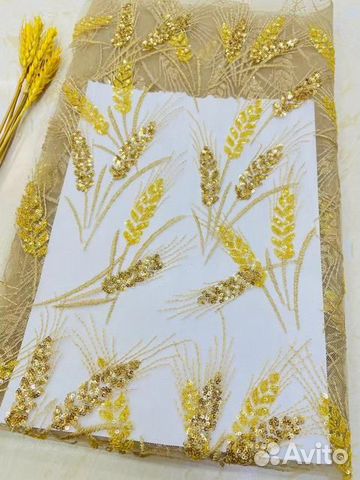 Фатин с вышивкой золотые колоски
