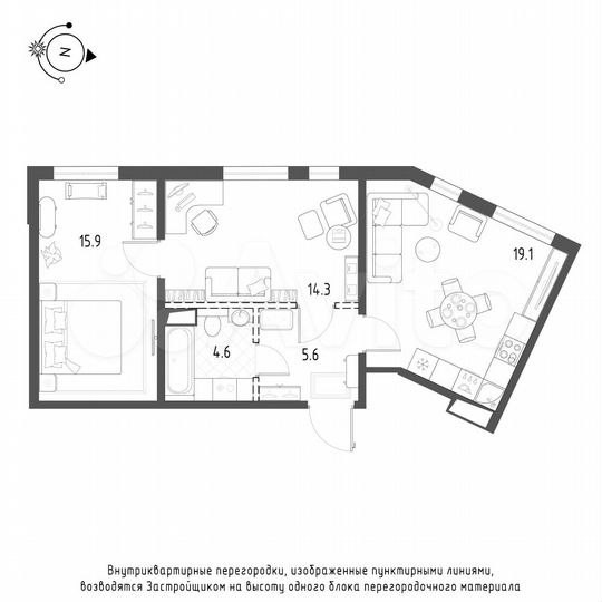 2-к. квартира, 59,4 м², 1/10 эт.