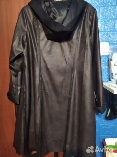 Кожаный плащ женский 54 размер