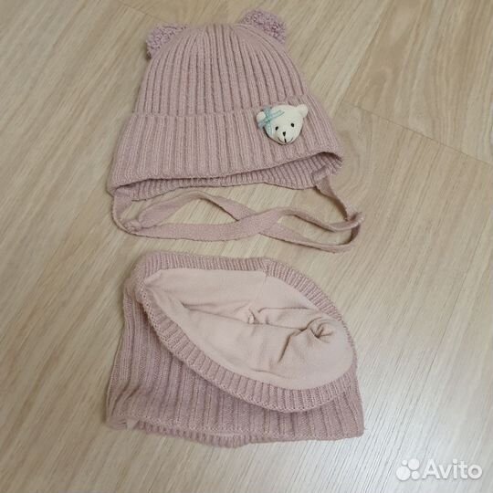 Комплект шапка и снуд для девочки пудровая