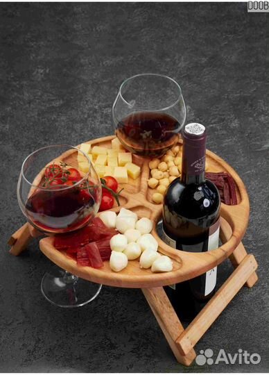 Деревянный столик винный для 2 бокалов